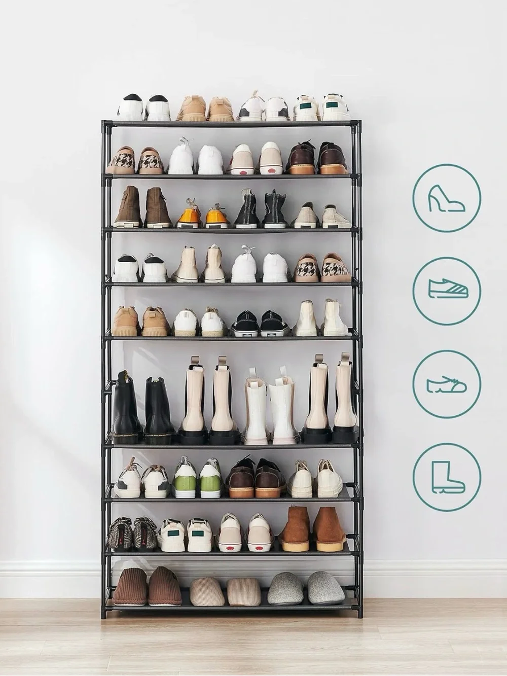 Metal 10-Tier Shoe Rack Organizer in Black